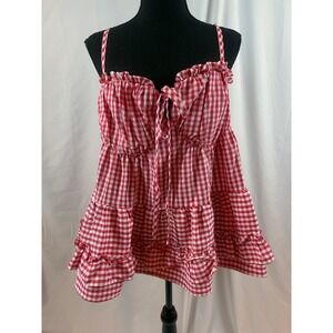 Red Gingham Ruffle Tiered Babydoll Cami Top Cottagecore Festival